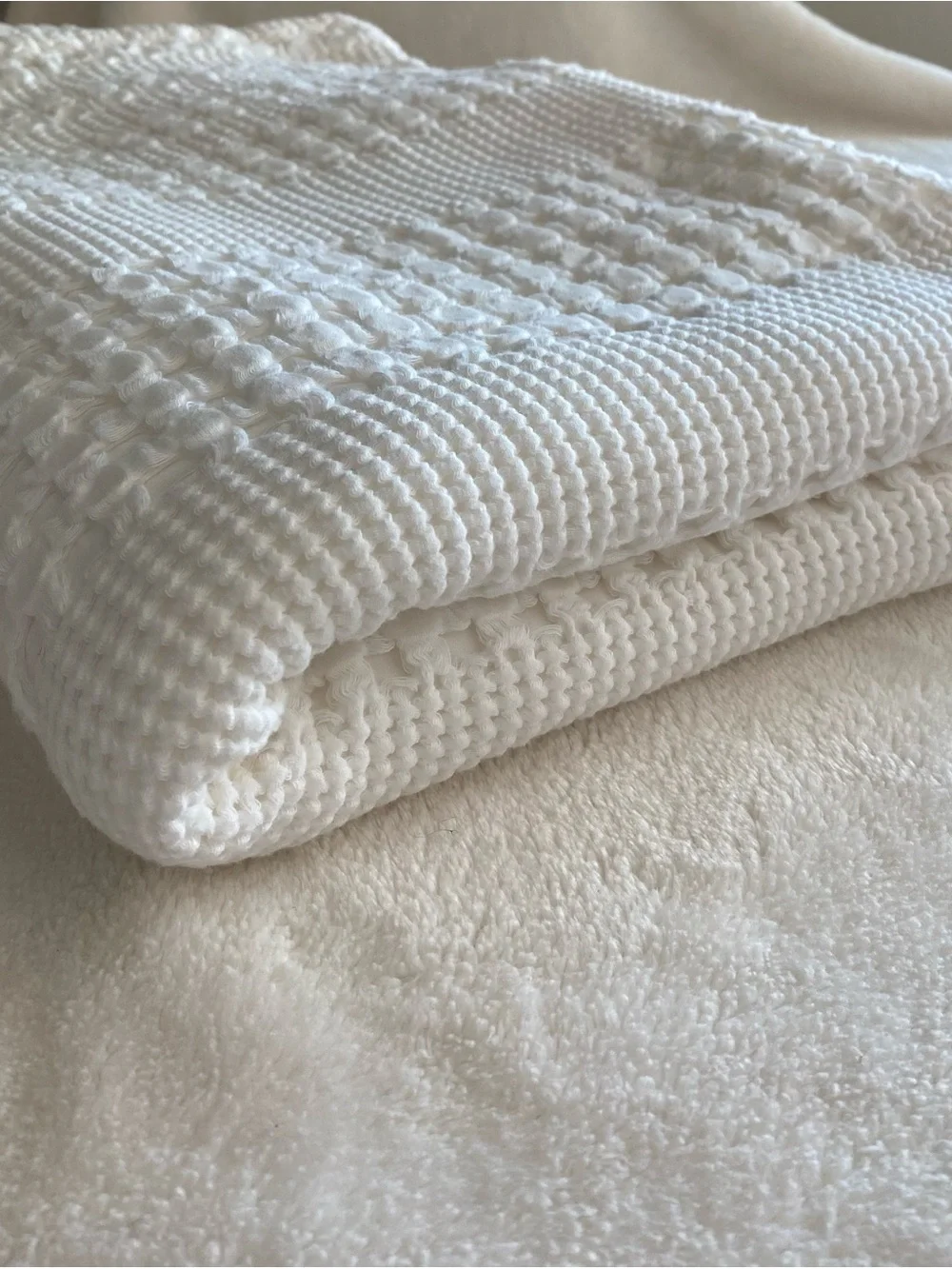 Soft Ivory 100% Cotton Waffle Knit Throw